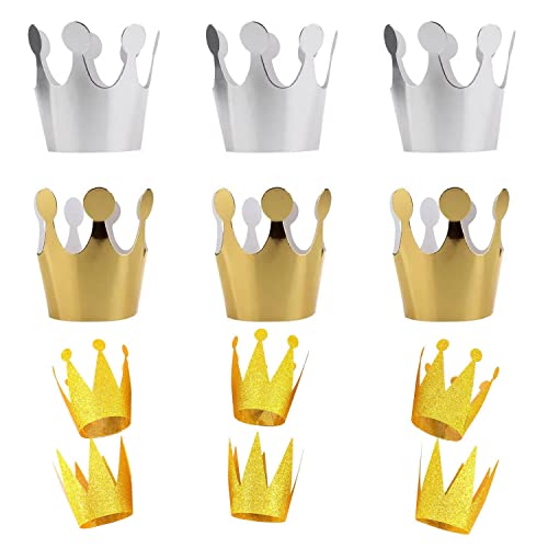 ZWZNBL 12 dekorative Kronenhüte, Prinz-Prinzessin-Kronen, goldene und silberne Papierkronen, verstellbare Königskronen-Partyhüte für goldene Jubiläumsfeier, Geburtstag, Feier von ZWZNBL