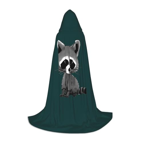 ZXERTG Cartoon-Umhang mit süßem Waschbär-Druck, mit Kapuze für Halloween-Kostüme, perfekt für Zauberer, Vampir, Sensenmann, mehr Cosplay von ZXERTG