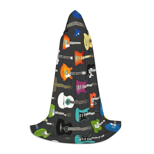 ZXERTG Farbiger Akustik- und Gitarren-Aufdruck, Kapuzenumhang für Halloween-Kostüme, perfekt für Zauberer, Vampir, Sensenmann und Cosplay von ZXERTG