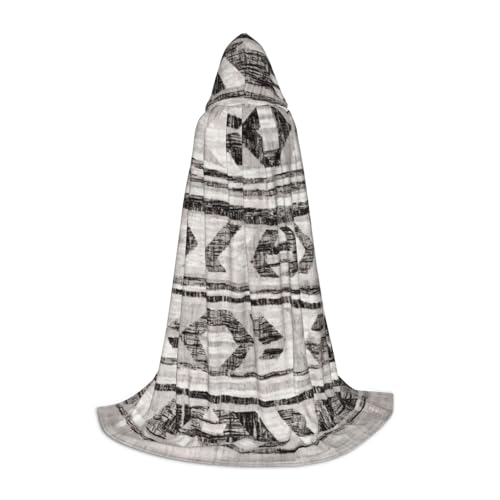 ZXERTG Grauer Kapuzenumhang mit Tribal-Aufdruck für Halloween-Kostüme, perfekt für Zauberer, Vampir, Sensenmann und mehr Cosplay von ZXERTG