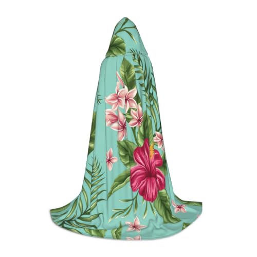ZXERTG Hawaiianischer Umhang mit tropischen Blättern und Blumen, mit Kapuze für Halloween-Kostüme, perfekt für Zauberer, Vampir, Sensenmann und mehr Cosplay von ZXERTG