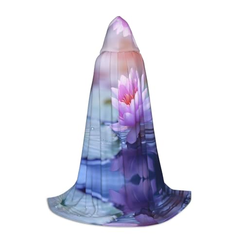 ZXERTG Kapuzenumhang mit Lotusblüte und violettem Druck, für Halloween-Kostüme, perfekt für Zauberer, Vampir, Sensenmann und mehr Cosplay von ZXERTG