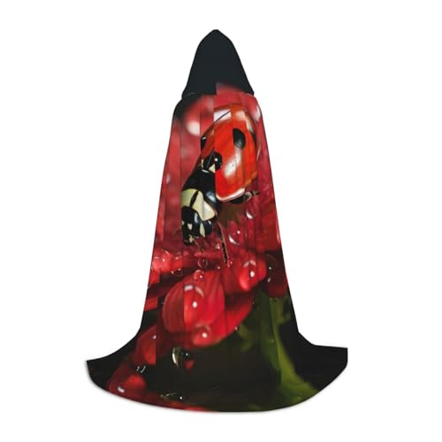 ZXERTG Kapuzenumhang mit Marienkäfer-Blumendruck, für Halloween-Kostüme, perfekt für Zauberer, Vampir, Sensenmann und mehr Cosplay von ZXERTG