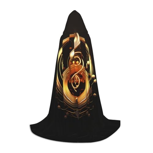ZXERTG Kapuzenumhang mit Musik-Symbol-Druck, für Halloween-Kostüme, perfekt für Zauberer, Vampir, Sensenmann und Cosplay von ZXERTG