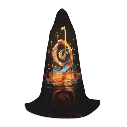 ZXERTG Kapuzenumhang mit Musik-Symbol-Druck, für Halloween-Kostüme, perfekt für Zauberer, Vampir, Sensenmann und Cosplay von ZXERTG