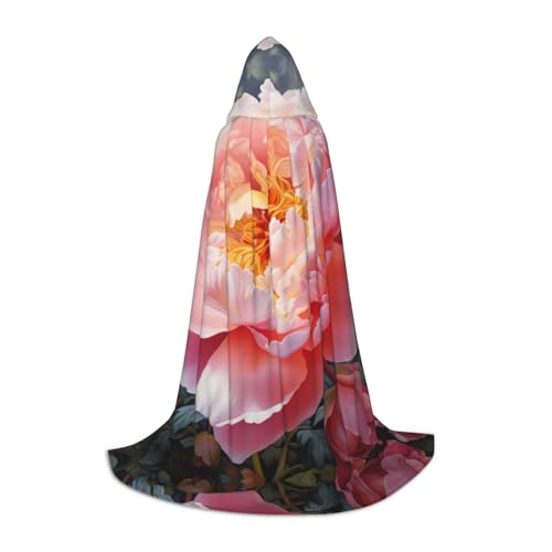 ZXERTG Kapuzenumhang mit Pfingstrosen-Aufdruck für Halloween-Kostüme, perfekt für Zauberer, Vampir, Sensenmann und Cosplay von ZXERTG