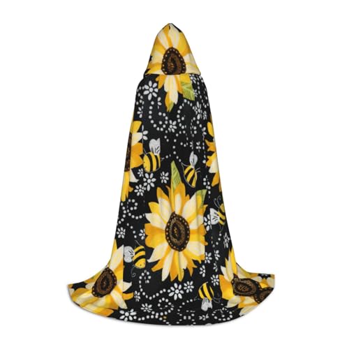 ZXERTG Kapuzenumhang mit Sonnenblumen-Bienen-Druck, für Halloween-Kostüme, perfekt für Zauberer, Vampir, Sensenmann und Cosplay von ZXERTG