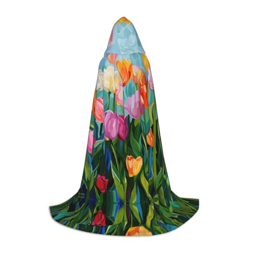 ZXERTG Kapuzenumhang mit Tulpenmotiv für Halloween-Kostüme, perfekt für Zauberer, Vampir, Sensenmann und Cosplay von ZXERTG