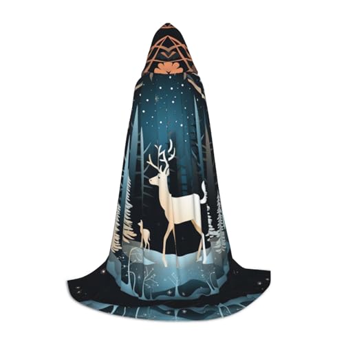 ZXERTG Kapuzenumhang mit Weihnachtsbaum-Hirsch-Motiv, für Halloween-Kostüme, perfekt für Zauberer, Vampir, Sensenmann und Cosplay von ZXERTG