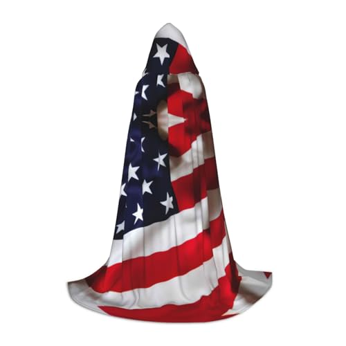 ZXERTG Kapuzenumhang mit amerikanischer Flagge 1, für Halloween-Kostüme, perfekt für Zauberer, Vampir, Sensenmann, mehr Cosplay von ZXERTG
