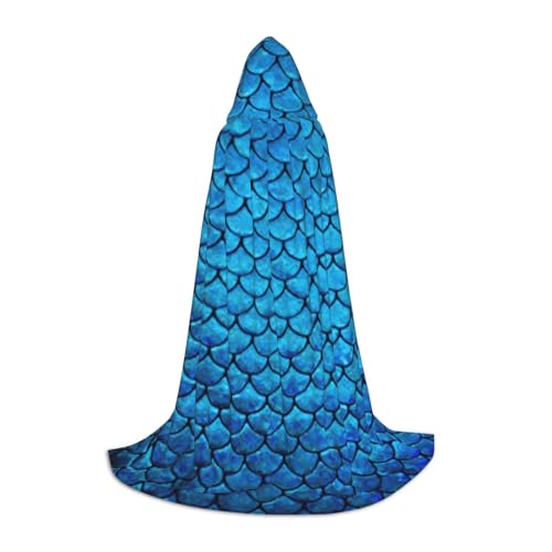 ZXERTG Kapuzenumhang mit blauem Fischschuppen-Druck, für Halloween-Kostüme, perfekt für Zauberer, Vampir, Sensenmann und Cosplay von ZXERTG