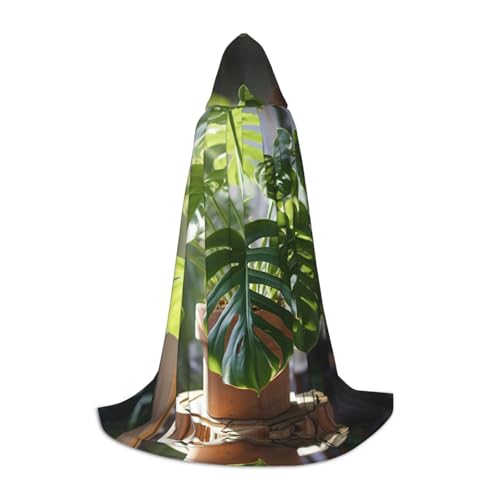 ZXERTG Monstera Deliciosa Kapuzenumhang mit Bananenpalmen-Druck, für Halloween-Kostüme, perfekt für Zauberer, Vampir, Sensenmann und mehr Cosplay von ZXERTG