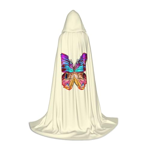 ZXERTG Umhang mit Kapuze mit buntem Schmetterlingsdruck für Halloween-Kostüme, perfekt für Zauberer, Vampir, Sensenmann und Cosplay von ZXERTG