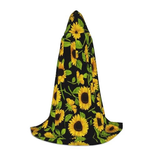 ZXERTG Wunderschöner Sonnenblumen-Umhang mit Kapuze für Halloween-Kostüme, perfekt für Zauberer, Vampir, Sensenmann und Cosplay von ZXERTG