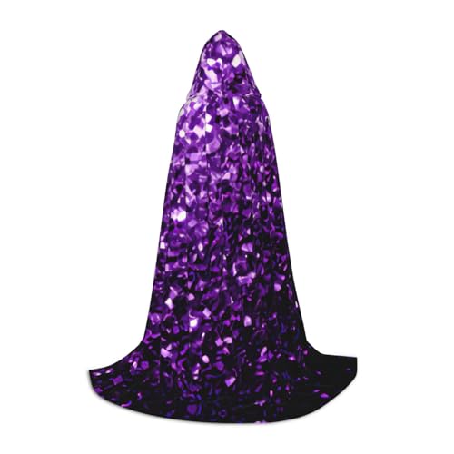 ZXERTG Wunderschöner violetter Kapuzenumhang mit Glitzer-Druck für Halloween-Kostüme, perfekt für Zauberer, Vampir, Sensenmann und mehr Cosplay von ZXERTG