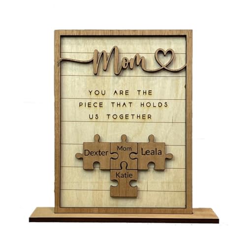 Holz-Puzzle-Schild zum Muttertag, personalisiertes Geschenk für Mutter, You Are The Piece That Holds Us Together, Mutter-Puzzleteil, individuell graviertes Puzzle-Namensschild, personalisiertes von ZXH