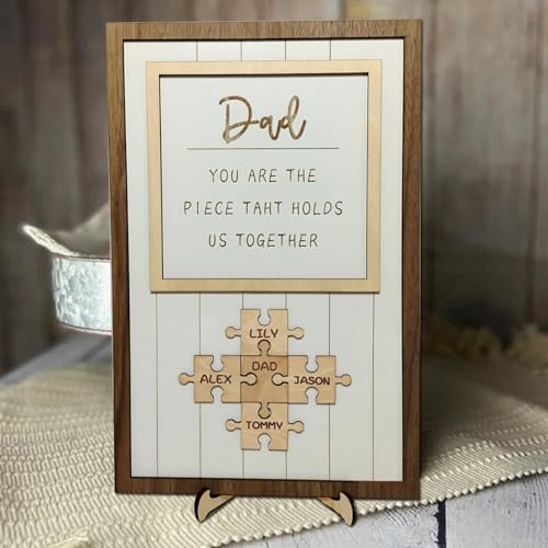 Holz-Puzzle-Schild zum Vatertag, personalisiertes Geschenk für Vater, individuelles Vater-Schild, "You Are The Piece That Holds Us Together", Geburtstagsgeschenk für Papa vom Sohn (Holz, 18 x 28 cm) von ZXH