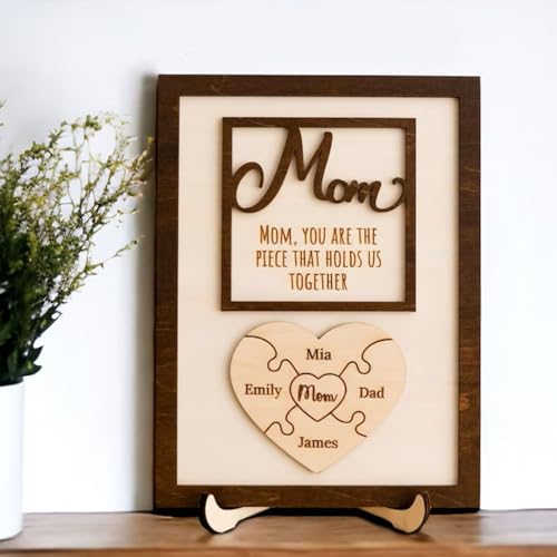Holzpuzzle-Schild zum Muttertag, personalisiertes Geschenk für Mutter, Puzzleteil, Familien-Puzzle-Schild, Wanddekoration, personalisiertes Puzzle-Schild mit individuellen Kindernamen, Geschenk für von ZXH