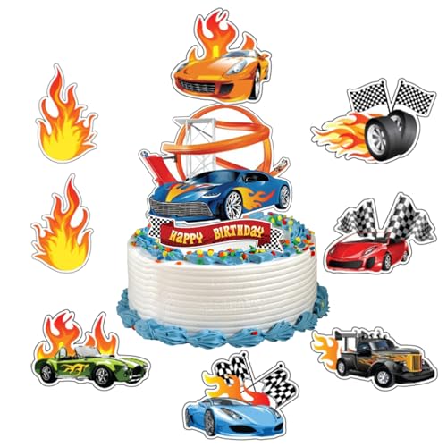 Hot Wh-eelsTortendeko Set für Geburtstagspartys 18pcs Auto Kuchen Topper aus Papier,für Cupcakes, Motivtorten & Racing AutoTheme-Deko von ZXHBPPBF