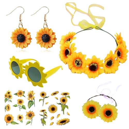 ZXJLWR 7 Stück Sonnenblumen Kostüm Damen, Sonnenblumen Haarreif MIT Ohrringe, Tattoo Aufkleber, Gläser, Sonnenblumen Accessoires Für Party, Prom, Wedding ZXJLWR 7 Stück Sonnenblumen Kostüm Damen, Sonnenblumen Haarreif MIT Ohrringe, Tattoo Aufkleber, Gläser, Sonnenblumen Accessoires Für Party, Prom, Wedding von ZXJLWR