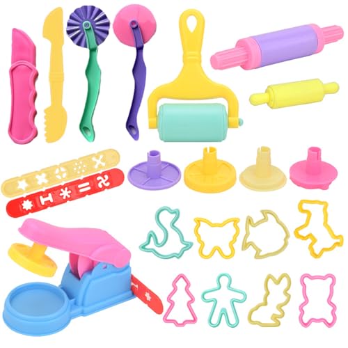 ZXJLWR Knete Set, 22 Stück Knete Zubehör, Kreatives Knete ab 2 Jahre, DIY Knetzubehör ab 2 Jahre, Farbenfroh Knete Eismaschine Knet Zubehör, Knetmaschine Kinder für Kindergarten Familie von ZXJLWR
