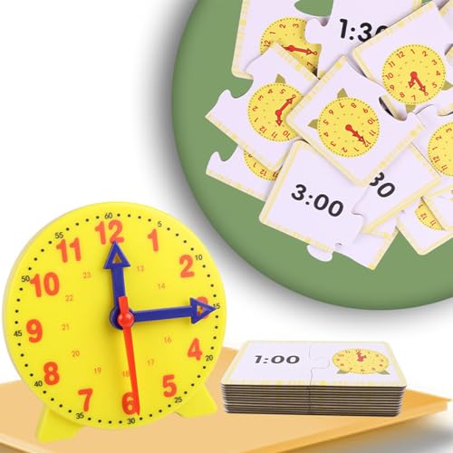 ZXJLWR Lernuhr Kinder, Lernuhr Grundschule Und 9 Karten, Uhr Lernen, Lernen Für Kinder, Eintrittsgeschenke, Lernen Lernspielzeug Geschenk Uhrzeit Lernen Kinder (Gelb) von ZXJLWR