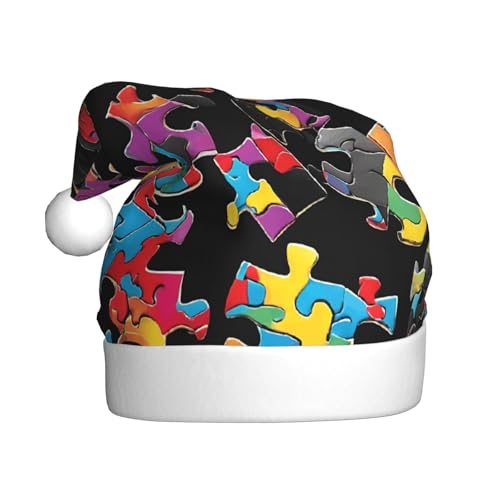 ZXMDZTSS Autismus-Bewusstseins-Puzzleteile mit Herz-Druck für Erwachsene, Plüsch-Weihnachtsmütze, gemütlich, festlich, Weihnachtsmann-Kopfbedeckung, Pompon für Weihnachten, Partys, Feiertage. ZXMDZTSS Autismus-Bewusstseins-Puzzleteile mit Herz-Druck für Erwachsene, Plüsch-Weihnachtsmütze, gemütlich, festlich, Weihnachtsmann-Kopfbedeckung, Pompon für Weihnachten, Partys, Feiertage. von ZXMDZTSS