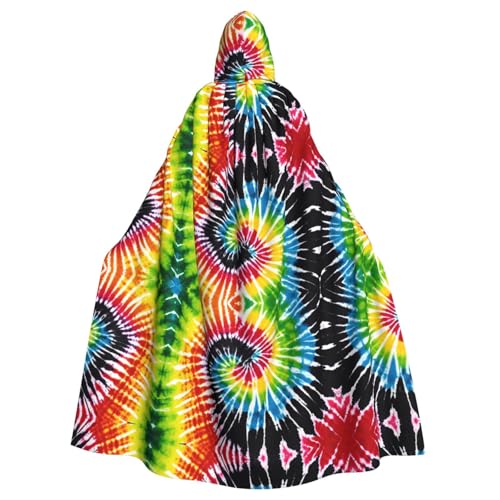 ZXMDZTSS Batik-Hippie-Druck, Halloween-Kapuzenumhang für Erwachsene, Volldruck, Party-Kostüm, Bindeverschluss, Polyester von ZXMDZTSS