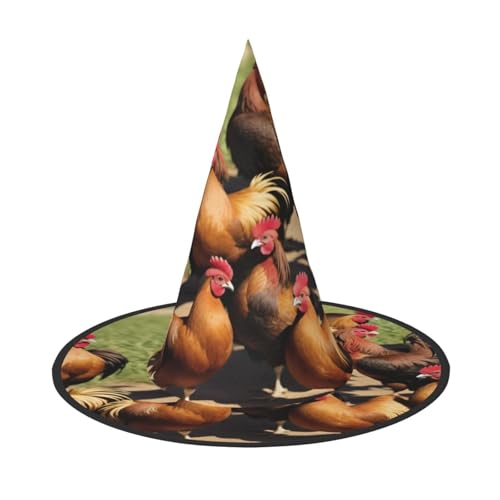 ZXMDZTSS Bauernhof-Hahn Muster – Druck Halloween Hut Erwachsene | Festival Wear | Hexenkostüm Zubehör | Oxford-Tuch 1 Stück von ZXMDZTSS
