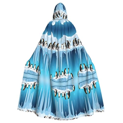 ZXMDZTSS Bedruckter Halloween-Kapuzenumhang mit Pinguine auf dem Eisberg, für Erwachsene, vollständiger Druck, Party-Kostüm, Bindeverschluss, Polyester von ZXMDZTSS