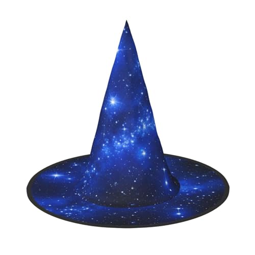 ZXMDZTSS Blaue leuchtende Sterne, Halloween-Hut für Erwachsene, Festivalkleidung, Hexenkostüm-Zubehör, Oxford-Stoff, 1 Stück von ZXMDZTSS