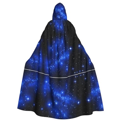 ZXMDZTSS Blaue leuchtende Sterne – Druck Halloween Kapuzenumhang Erwachsene | Volldruck Umhang | Partykostüm | Bindeverschluss Polyester von ZXMDZTSS