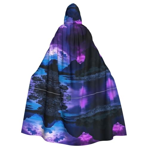 ZXMDZTSS Blauer Galaxie-Druck, Halloween-Kapuzenumhang für Erwachsene, Volldruck, Party-Kostüm, Bindeverschluss, Polyester von ZXMDZTSS