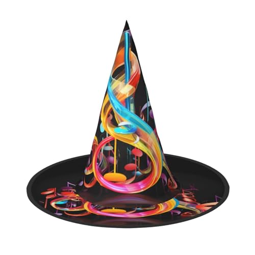 ZXMDZTSS Bunte Musiknoten, Halloween-Hut für Erwachsene, Festivalkleidung, Hexenkostüm-Zubehör, Oxford-Stoff, 1 Stück von ZXMDZTSS