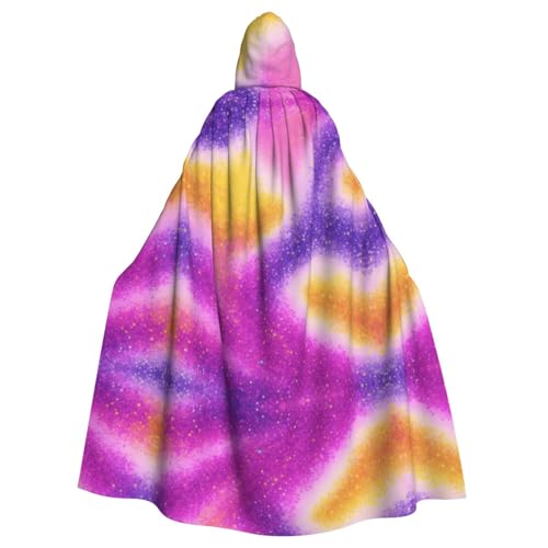 ZXMDZTSS Buntes Sternenlicht-Druckmuster – Druck für Halloween, Kapuzenumhang für Erwachsene, Volldruck, Party-Kostüm, Bindeverschluss, Polyester von ZXMDZTSS