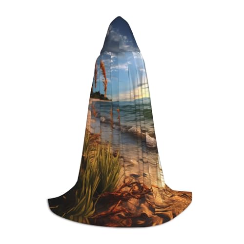 ZXMDZTSS Calm Coastal Scene – Bedruckter Jugend-Kapuzenumhang | Umhang für Teenager | Halloween-Kostüm | wiederverwendbare Partykleidung Größe S von ZXMDZTSS