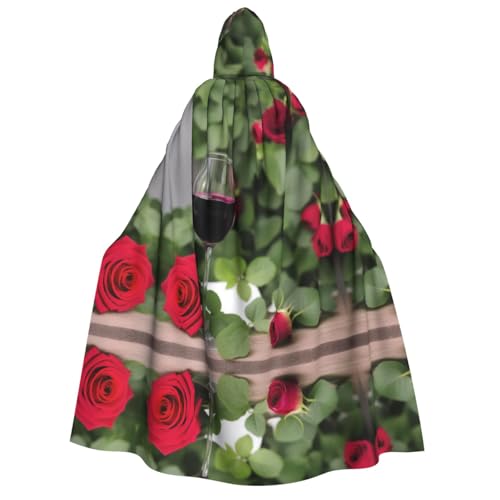 ZXMDZTSS Candles and Red Rose Wine – Erwachsenen-Halloween-Kapuzenumhang | Volldruckumhang | Nackenverschluss von ZXMDZTSS
