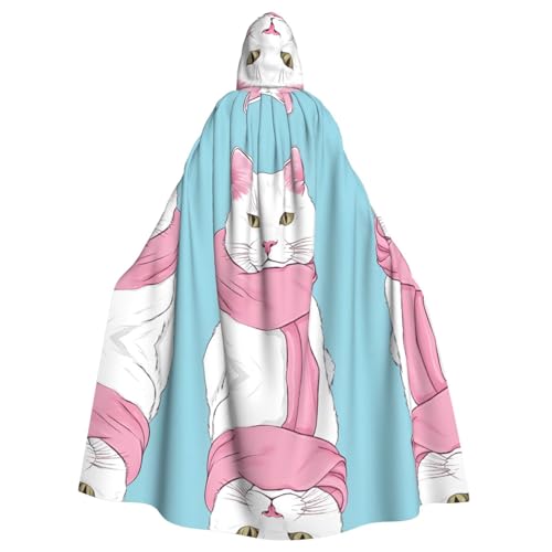 ZXMDZTSS Cartoon-Katzen-Druck, Halloween-Kapuzenumhang für Erwachsene, vollständiger Druck, Party-Kostüm, Bindeverschluss, Polyester von ZXMDZTSS