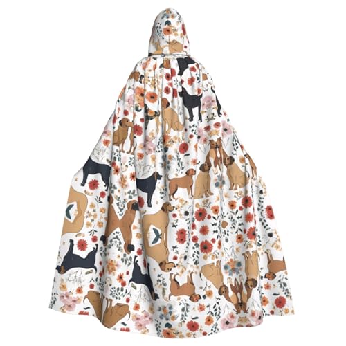 ZXMDZTSS Cartoon-Katzen- und Hunde-Druck, Halloween-Kapuzenumhang für Erwachsene, Volldruck, Party-Kostüm, Bindeverschluss, Polyester von ZXMDZTSS