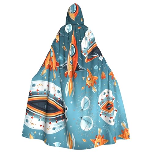 ZXMDZTSS Cartoon-Raketen-Druck, Halloween-Kapuzenumhang für Erwachsene, vollständiger Druck, Party-Kostüm, Bindeverschluss, Polyester von ZXMDZTSS