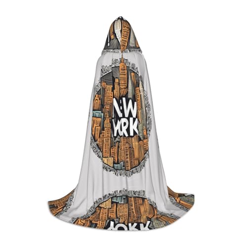 ZXMDZTSS Cartoon-Umhang mit niedlichem New York-Thema, Jugend-Kapuzenumhang, Umhang für Teenager, Halloween-Kostüm, wiederverwendbare Partykleidung, Größe S von ZXMDZTSS