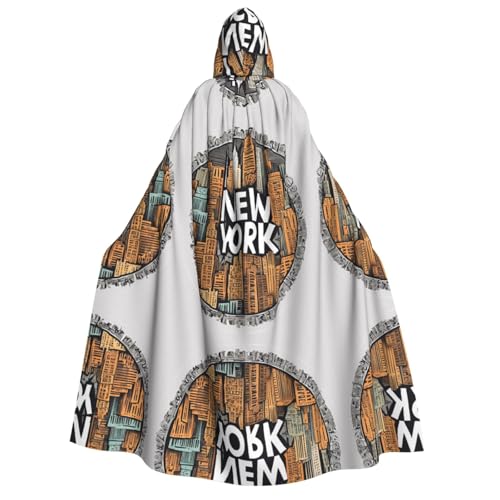 ZXMDZTSS Cartoon-Umhang mit süßem New York-Thema, Kunstdruck, Erwachsenen-Halloween-Kapuzenumhang, Umhang mit Nackenband von ZXMDZTSS