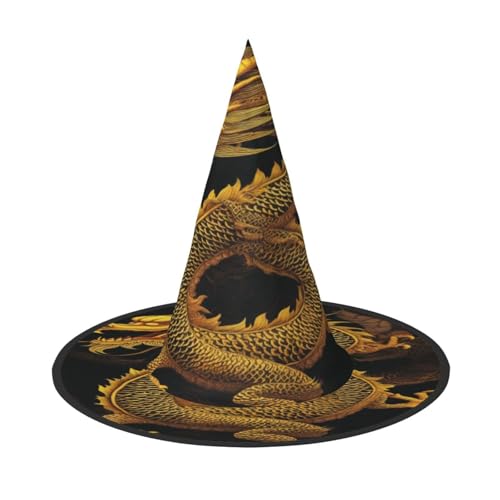 ZXMDZTSS Chinesischer goldener gelber Drache, Halloween-Hut für Erwachsene, Festivalkleidung, Hexenkostüm-Zubehör, Oxford-Stoff, 1 Stück von ZXMDZTSS