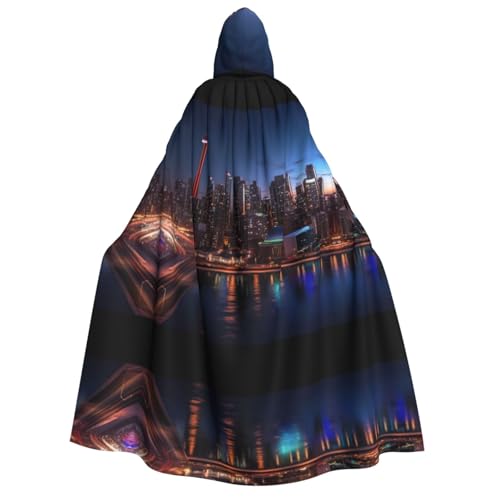 ZXMDZTSS Cityscape Night Canada – Erwachsenen-Halloween-Kapuzenumhang | Volldruckumhang | Nackenverschluss von ZXMDZTSS