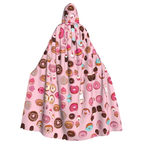 ZXMDZTSS Cupcakes Donuts Muffins Zucker-Print Halloween Kapuzenumhang Erwachsene | Volldruck Umhang | Party-Kostüm | Bindeverschluss Polyester von ZXMDZTSS