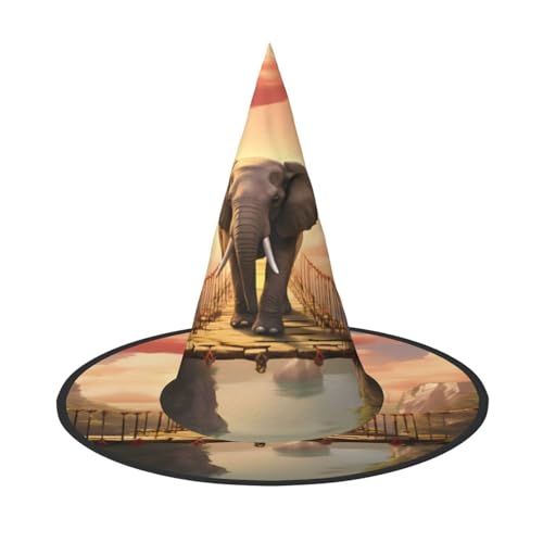ZXMDZTSS Elefant auf einer Brücke, Halloween-Hut für Erwachsene, Festivalkleidung, Hexenkostüm-Zubehör, Oxford-Stoff, 3 Stück von ZXMDZTSS