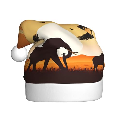 ZXMDZTSS Elefant und Giraffe im Sonnenuntergang – Druck für Erwachsene, Plüsch-Weihnachtsmütze, gemütlich, festlich, Weihnachtsmann-Kopfbedeckung, Pompon für Weihnachten, Partys, Feiertage. ZXMDZTSS Elefant und Giraffe im Sonnenuntergang – Druck für Erwachsene, Plüsch-Weihnachtsmütze, gemütlich, festlich, Weihnachtsmann-Kopfbedeckung, Pompon für Weihnachten, Partys, Feiertage. von ZXMDZTSS