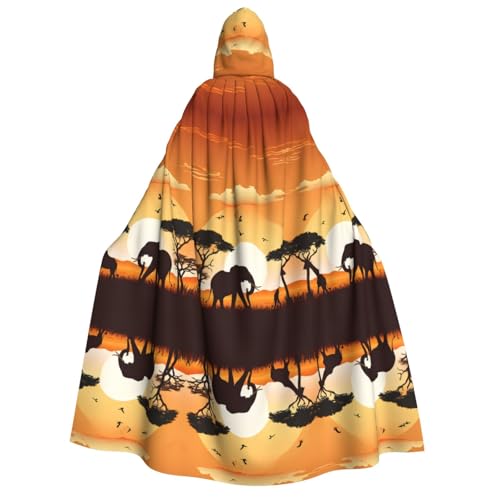 ZXMDZTSS Elefant und Giraffe im Sonnenuntergang – Erwachsenen-Halloween-Kapuzenumhang | Volldruckumhang | Nackenverschluss ZXMDZTSS Elefant und Giraffe im Sonnenuntergang – Erwachsenen-Halloween-Kapuzenumhang | Volldruckumhang | Nackenverschluss von ZXMDZTSS