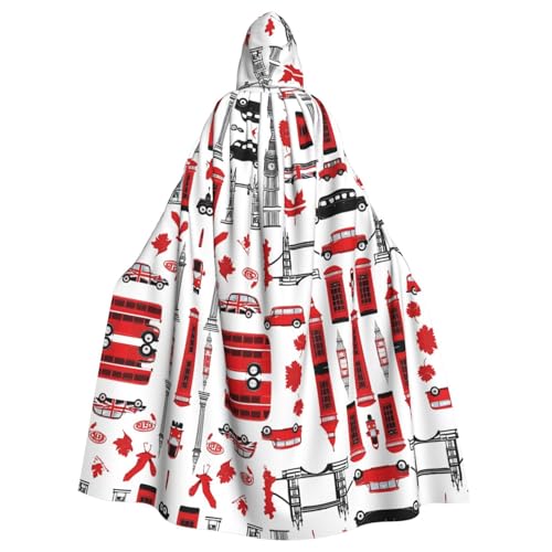 ZXMDZTSS England-Symbole – Druck Halloween Kapuzenumhang Erwachsene | Volldruck Umhang | Party-Kostüm | Bindeverschluss Polyester von ZXMDZTSS