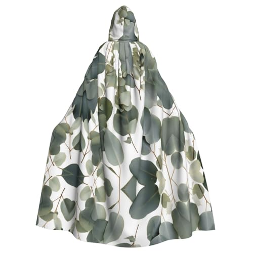 ZXMDZTSS Eukalyptusblätter-Druck, Halloween-Kapuzenumhang für Erwachsene, Volldruck, Party-Kostüm, Bindeverschluss, Polyester von ZXMDZTSS